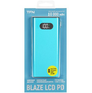Аккумулятор внешний TFN BLAZE LCD PD 22.5W (PB-268LB), 2USB, 10 000mAh, голубой