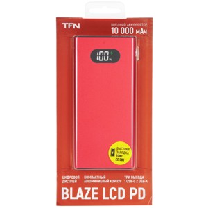 Аккумулятор внешний TFN BLAZE LCD PD 22.5W (PB-268RD), 2USB, 10 000mAh, красный
